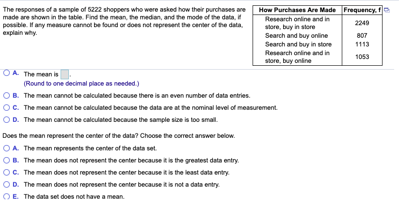 Solved The responses of a sample of 5222 shoppers who were | Chegg.com