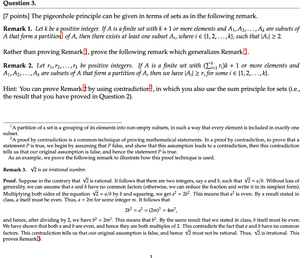 Solved Question 3 [7 points] The pigeonhole principle can