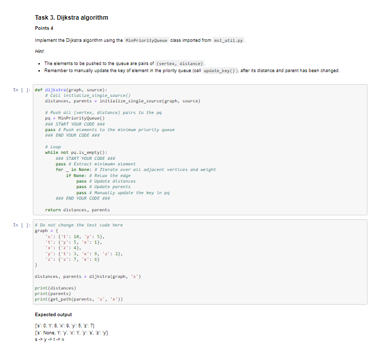 Task 3. Dijkstra algorithm Points 4 Implement the | Chegg.com