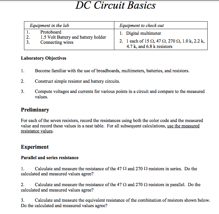 Solved DC Circuit Basics Equipment in the lab 1. Protoboard | Chegg.com