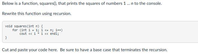 Solved Below is a function, squares(), that prints the | Chegg.com ...