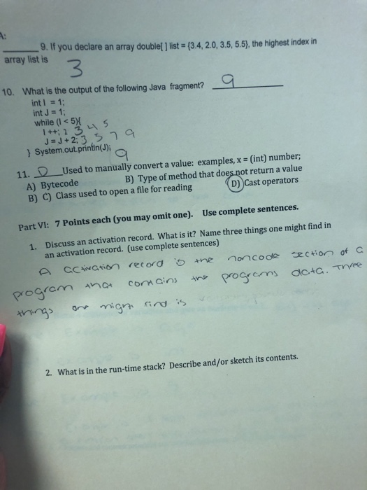 Solved 9. If you declare an array double( ] list = (3.4, 20, | Chegg.com