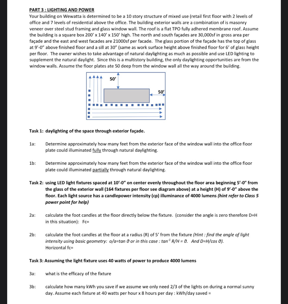PART 3 : LIGHTING AND POWER Your building on Wewatta | Chegg.com