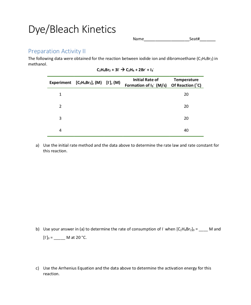 Solved Dye/Bleach Name _Seat Preparation Activity