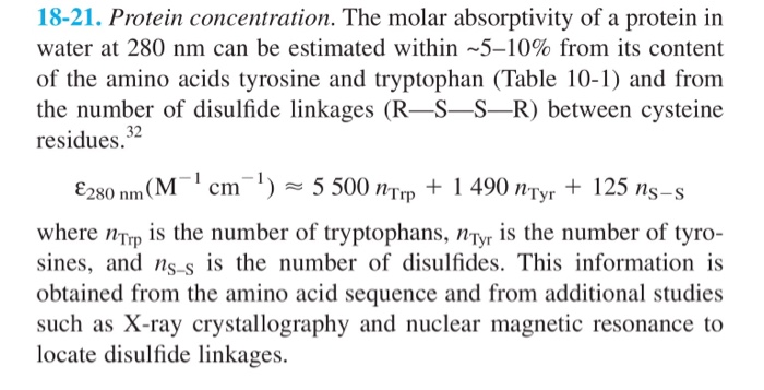 Solved 18-21. Protein concentration. The molar absorptivity | Chegg.com
