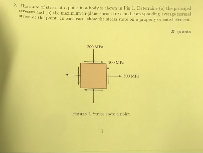 Solved 2. The state of stress at a point in a body is shown | Chegg.com