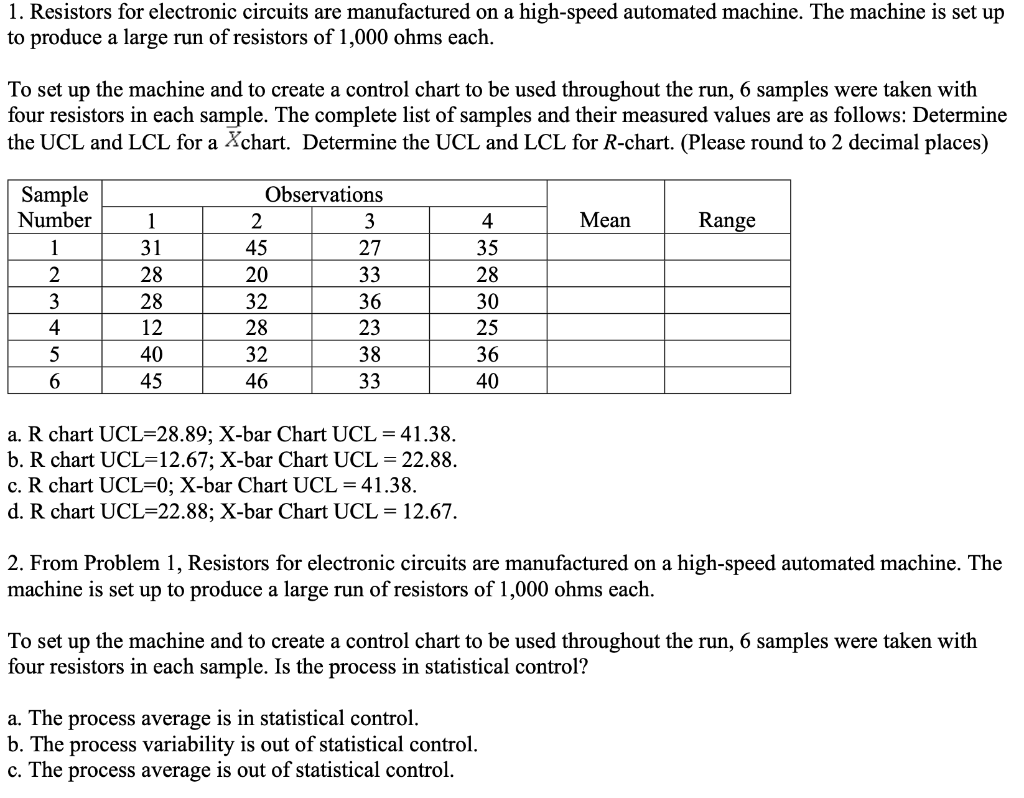Solved 1. Resistors for electronic circuits are manufactured