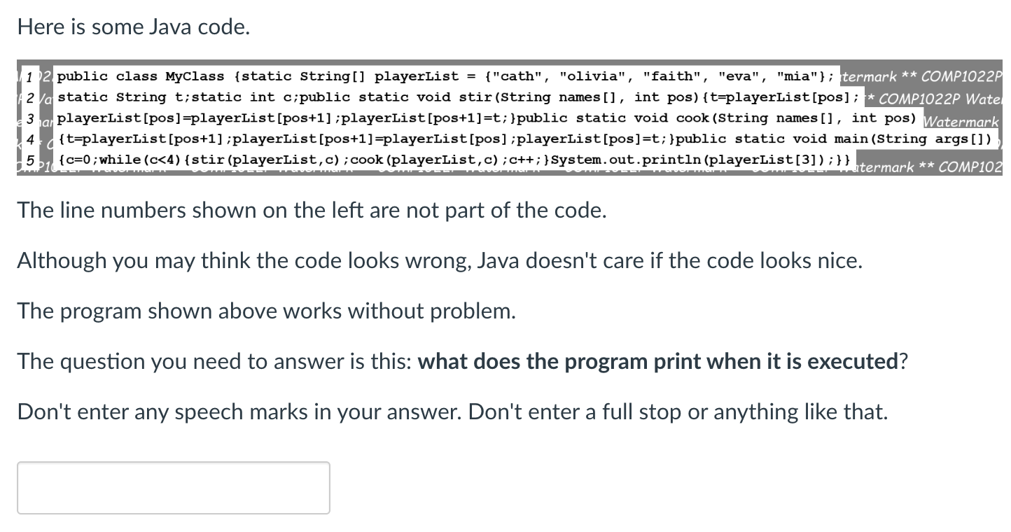 Solved Here is some Java code. The line numbers shown on the | Chegg.com