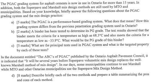The PGAC grading system for asphalt cements is now in | Chegg.com