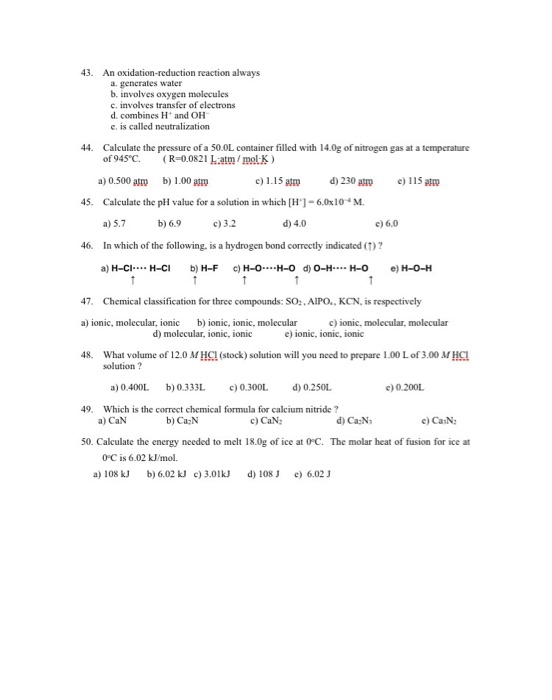 Solved Chemistry 12 Review for Chemist 12l Exit Exam: try | Chegg.com