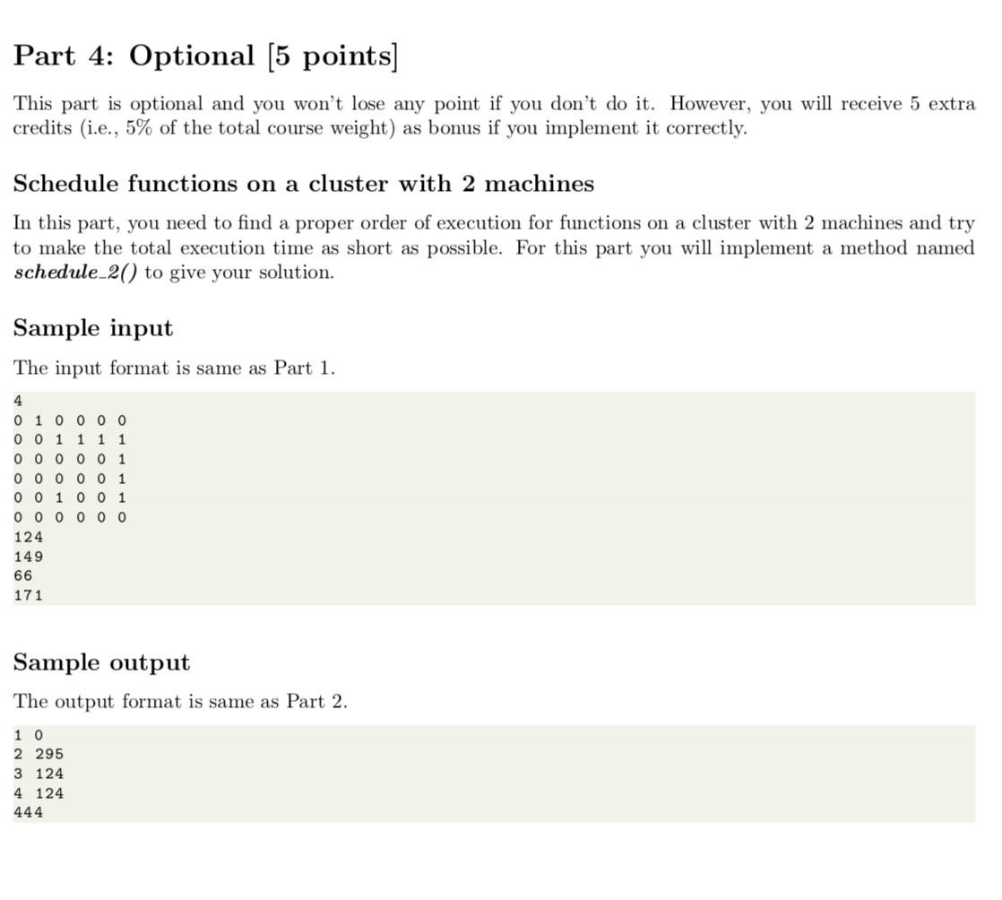 Part 4: Optional [5 points] Schedule functions on a | Chegg.com