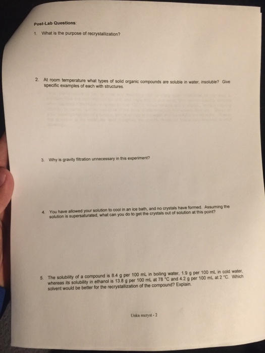 Solved What is the purpose of recrystallization? At room