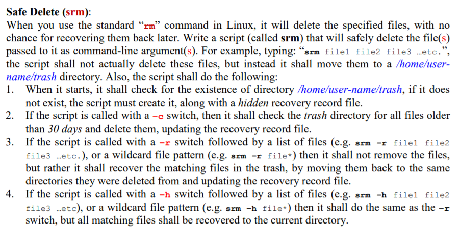 Safe Delete (srm): When you use the standard “rm” | Chegg.com