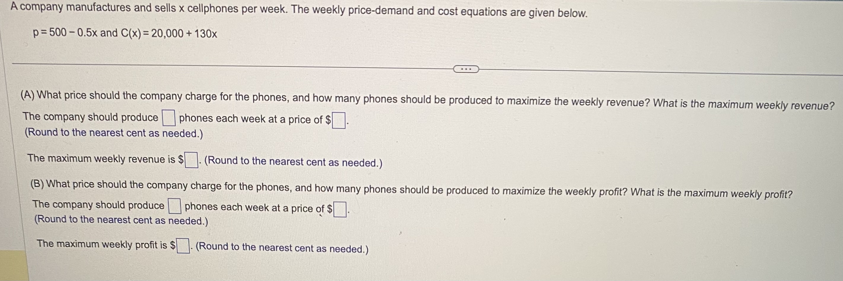 Solved A company manufactures and sells x cellphones per | Chegg.com