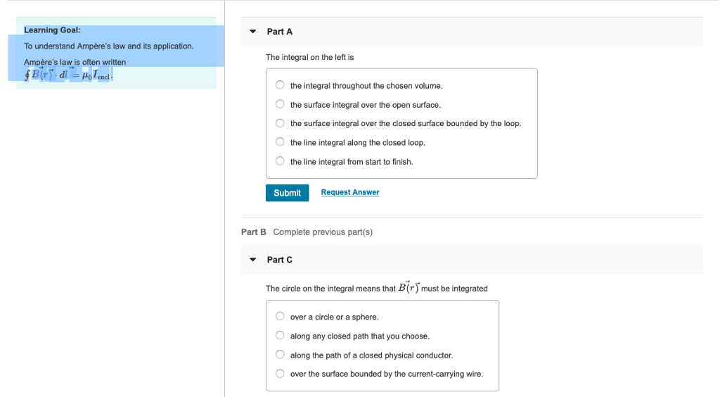Solved Learning Goal: To understand Ampère's law and its | Chegg.com