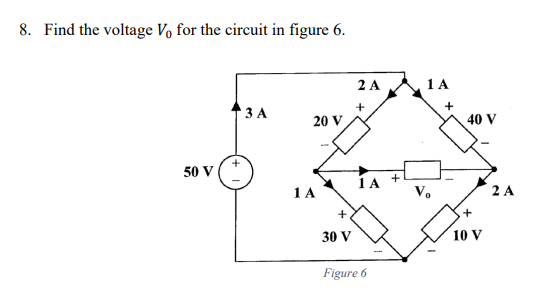 Solved 8. Find the voltage V0 for the circuit in figure 6 . | Chegg.com