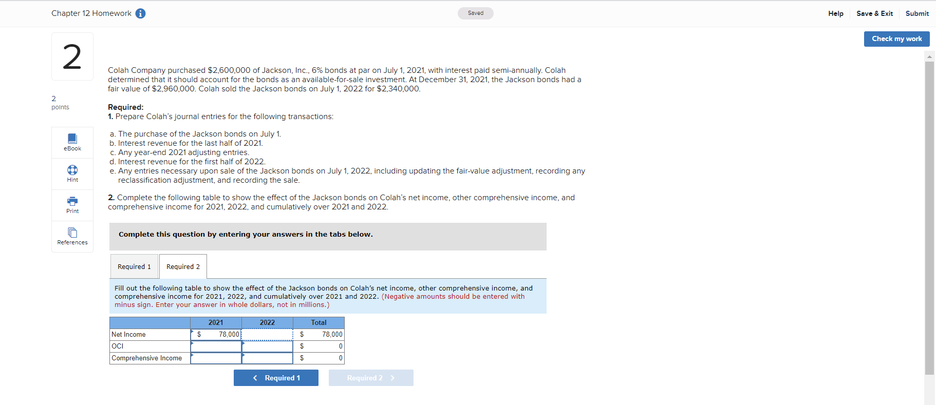 Solved Chapter 12 Homework A Saved Help Save & Exit Submit | Chegg.com