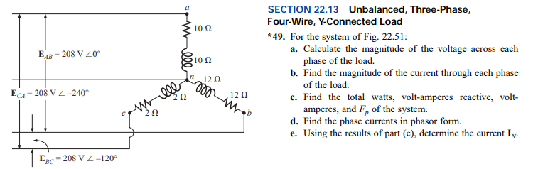 Solved SECTION 22.13 Unbalanced, Three-Phase, Four-Wire, | Chegg.com