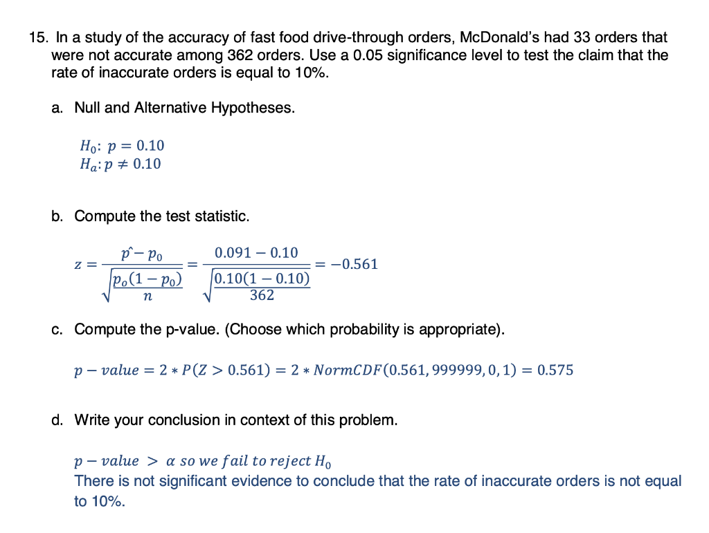 Solved In a study of fast food drive-through orders