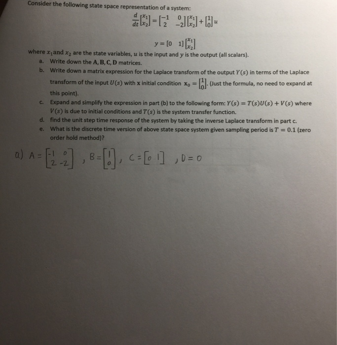 Solved Consider the following state space representation of | Chegg.com