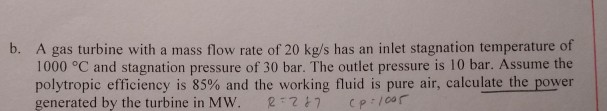Solved A gas turbine with a mass flow rate of 20 kg/s has an | Chegg.com