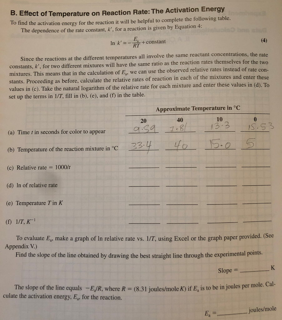 Solved B. To find the Effect of Temperature on Reaction | Chegg.com