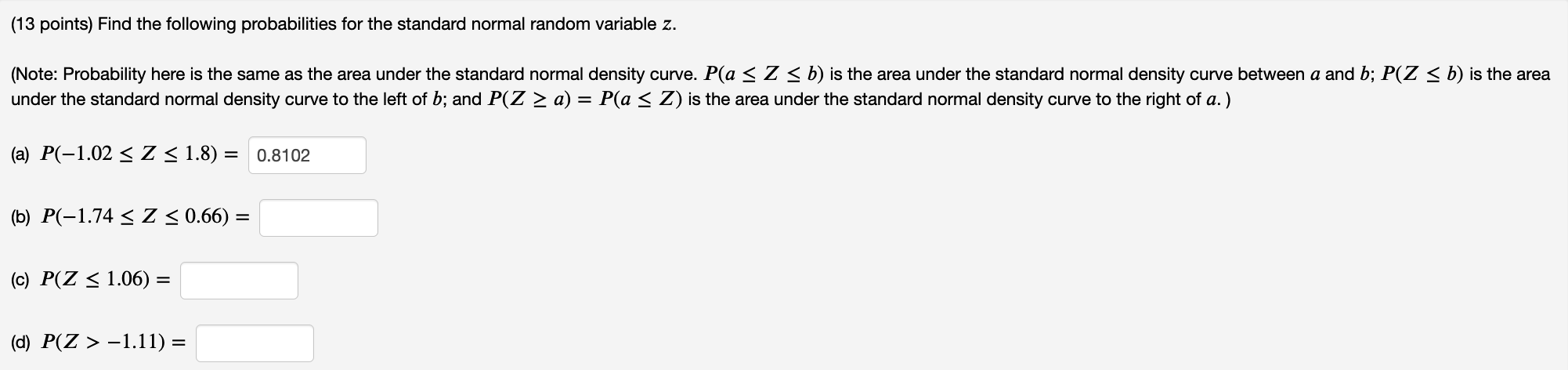 Solved ( 13 points) Find the following probabilities for the | Chegg.com