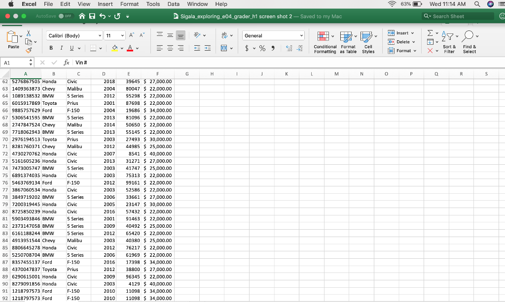 Grader - Instructions Excel 2016 Project | Chegg.com