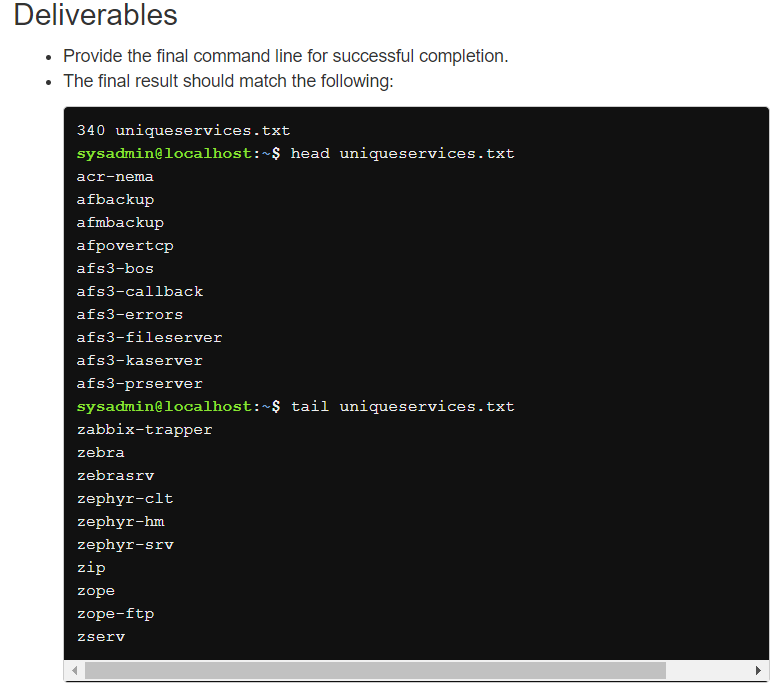 Deliverables • Provide the final command line for | Chegg.com