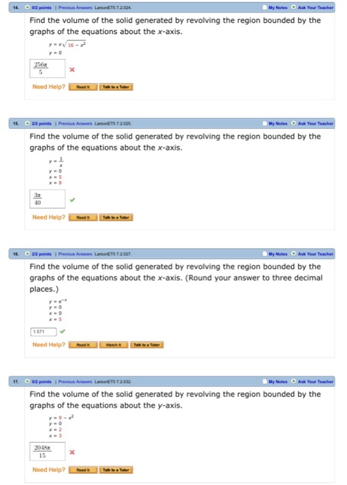 Solved Find the volume of the solid generated by revolving | Chegg.com