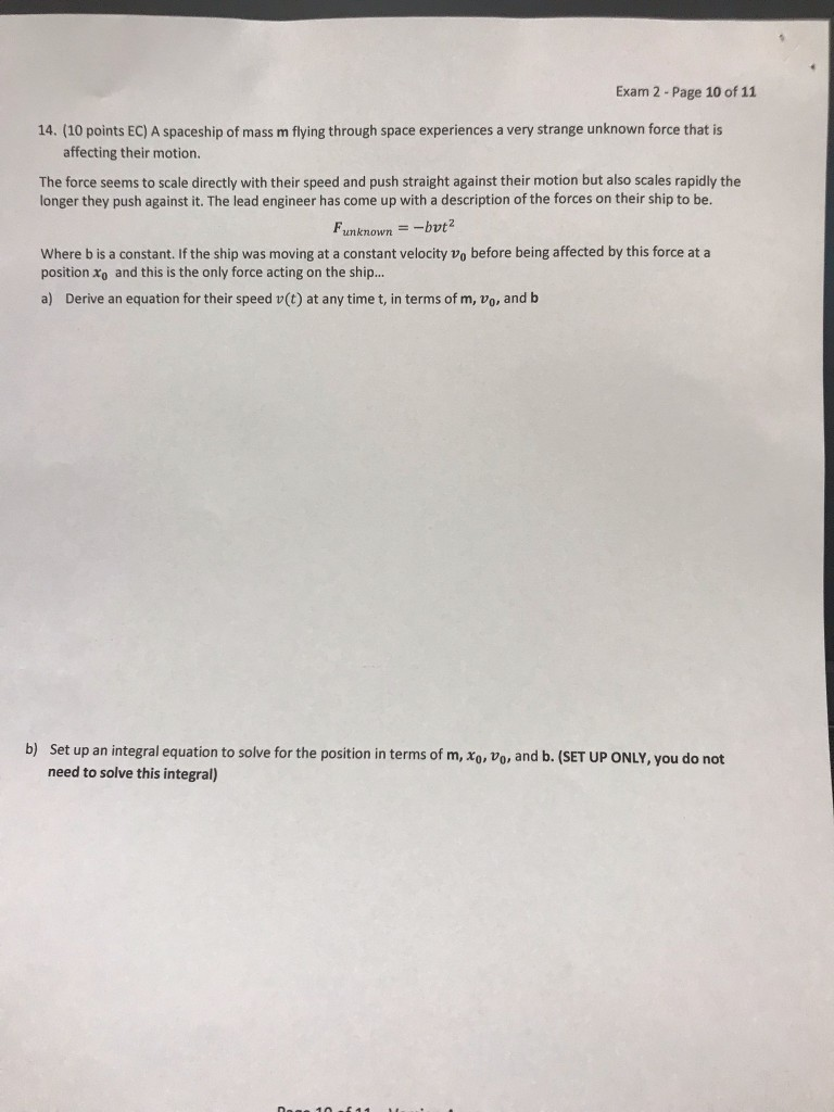 Solved Exam 2 - Page 10 of 11 14. (10 points EC) A spaceship | Chegg.com