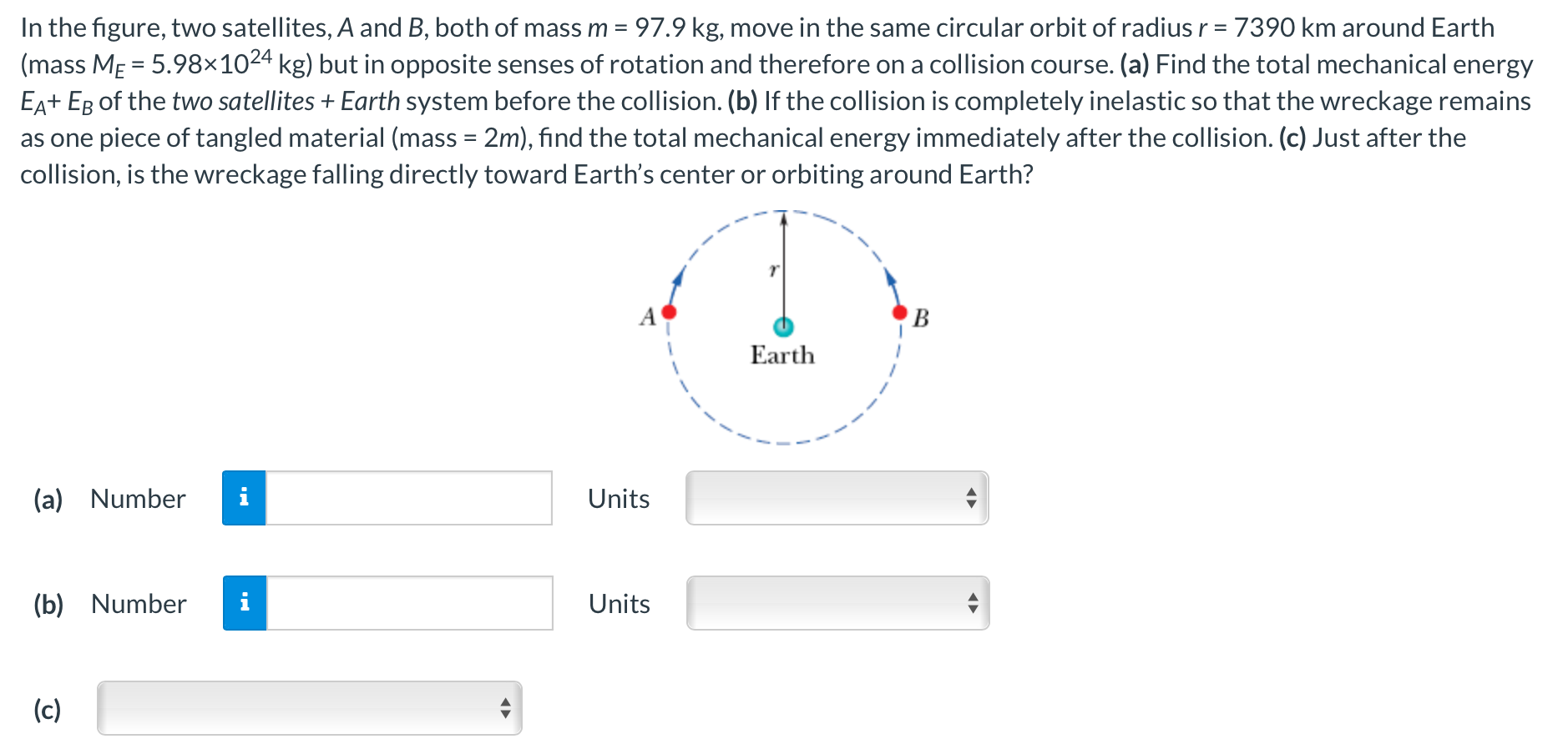 Solved In The Figure, Two Satellites, A And B, Both Of Mass | Chegg.com