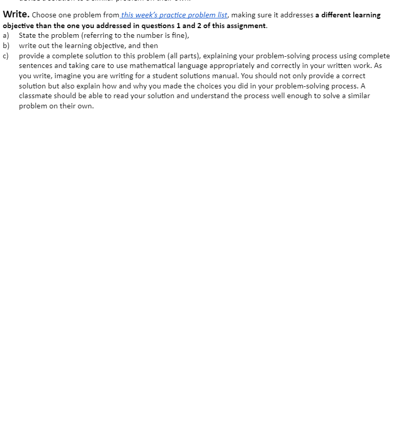 Solved Write. Choose one problem from this week's practice | Chegg.com