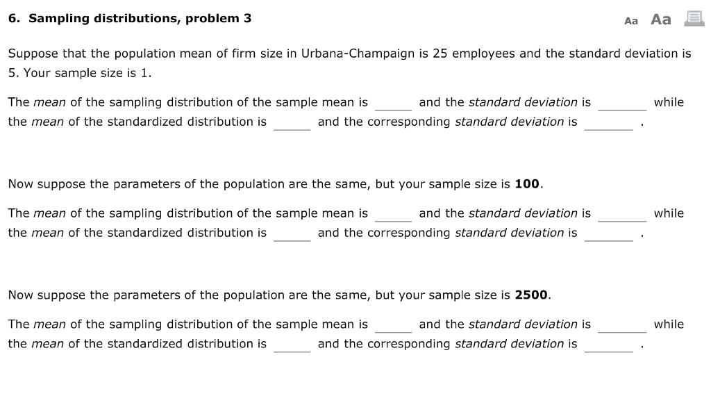 Solved 6. Sampling distributions, problem 3 Aa Aa Suppose | Chegg.com