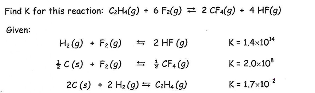 Solved Find K for this reaction C2H4 g 6 F2 g 2 CF4 g