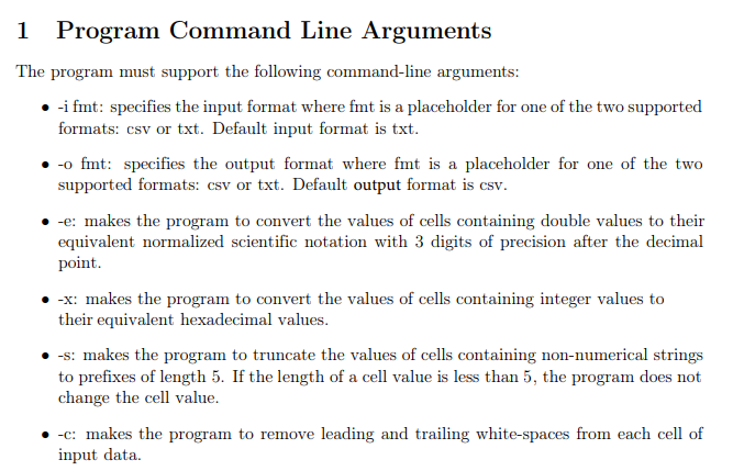 Solved The program must support the following command-line | Chegg.com