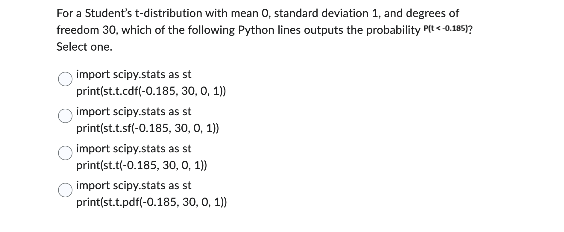 Solved For a Student's t-distribution with mean 0, standard | Chegg.com