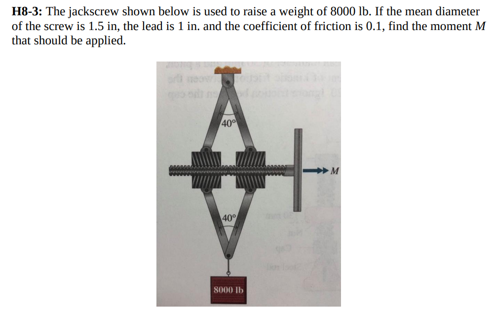 Solved H83 The jackscrew shown below is used to raise a