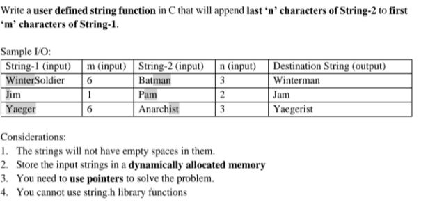 Solved Write a user defined string function in C that will | Chegg.com