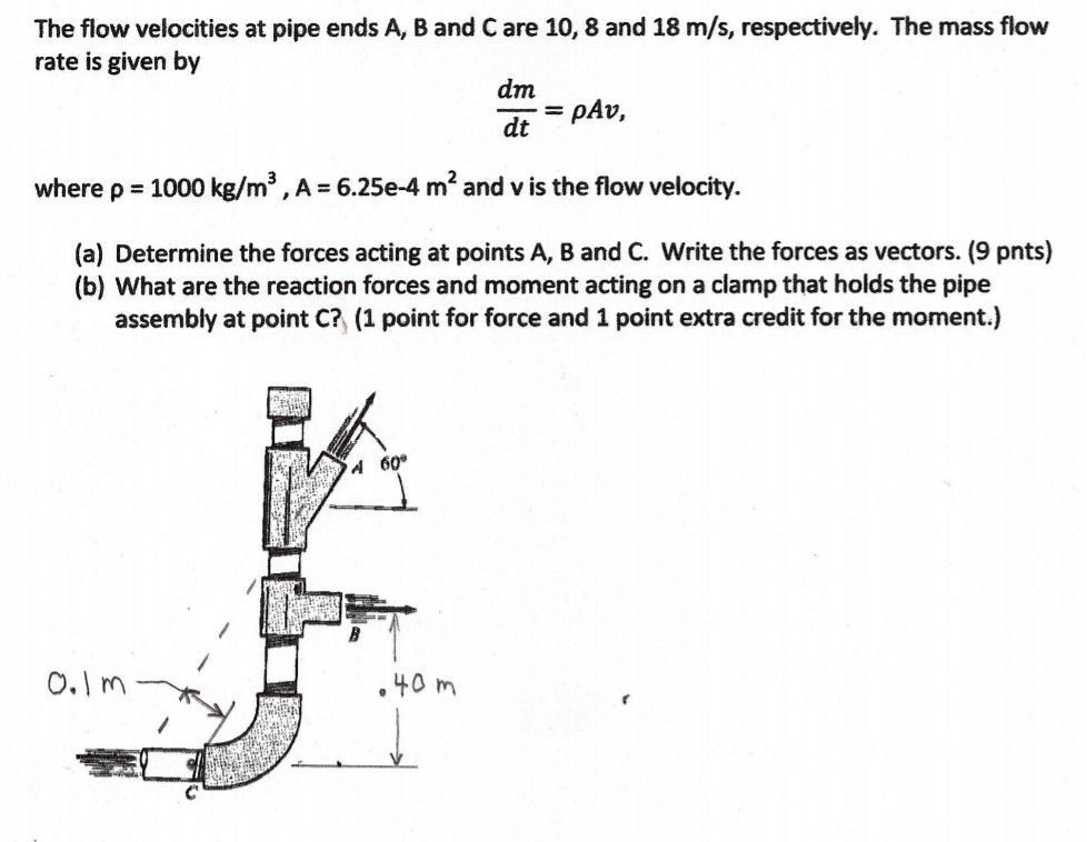 Solved The flow velocities at pipe ends A, B and C are 10, 8 | Chegg.com