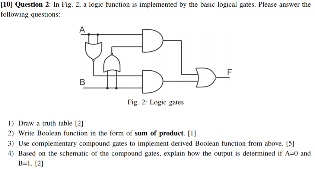 Solved [10] Question 2: In Fig. 2, a logic function is | Chegg.com
