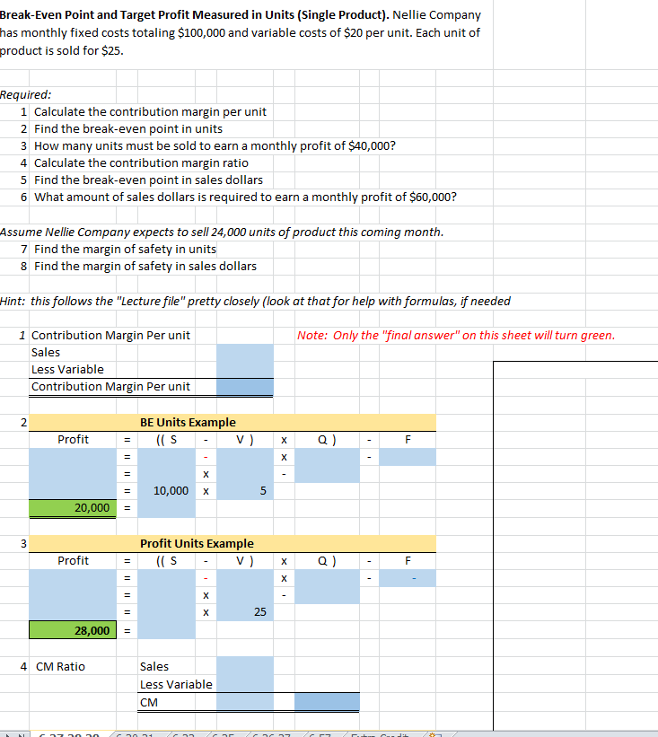 Solved BreakEven Point and Target Profit Measured in Units