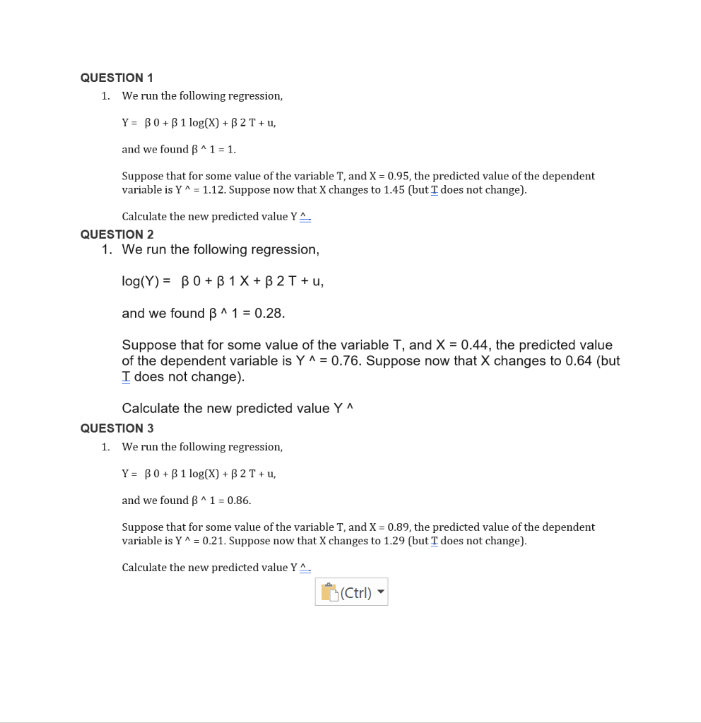 Solved Question 1 1 We Run The Following Regression Y Chegg Com