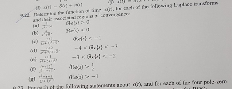 Solved (j) x(t) 0(51) 9.22. Determine the function of time, | Chegg.com