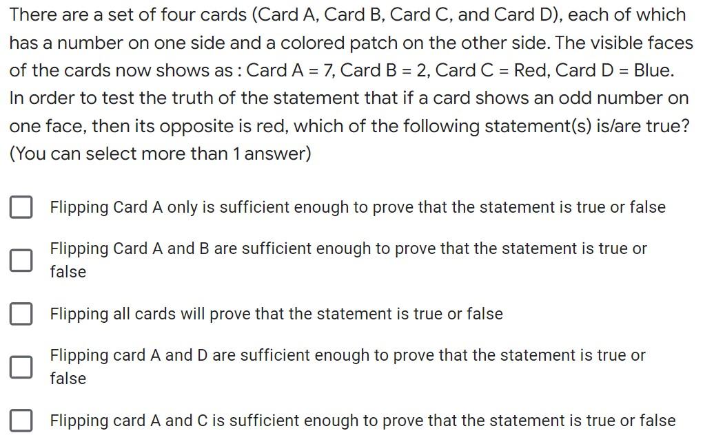Solved There are a set of four cards (Card A, Card B, Card | Chegg.com