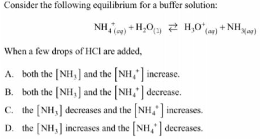 Solved Consider the following equilibrium for a buffer | Chegg.com