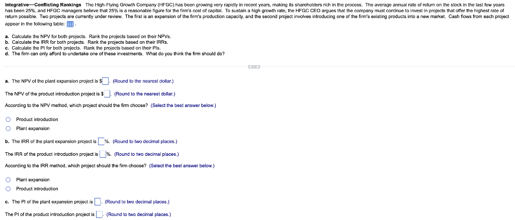 Solved According to the Pl method, which project should the | Chegg.com