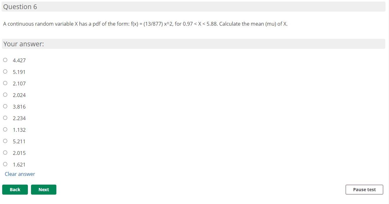 Solved Question 6 A continuous random variable X has a pdf | Chegg.com
