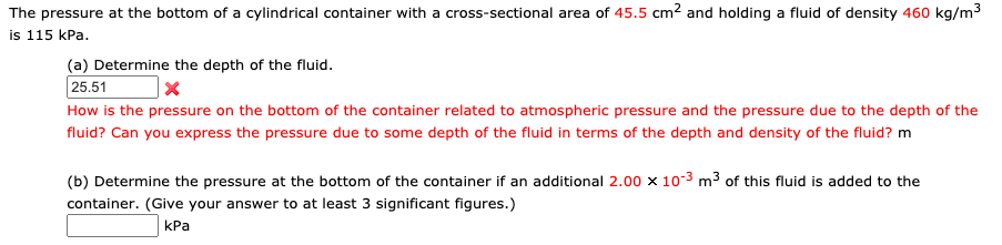 Solved The pressure at the bottom of a cylindrical container | Chegg.com