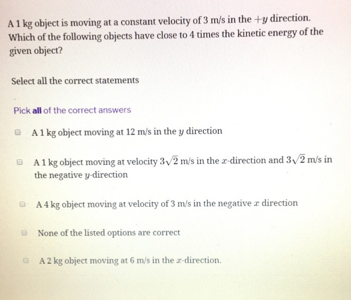 Solved A 1 kg object is moving at a constant velocity of 3 | Chegg.com